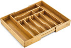 Deep Bamboo Drawer Organizer–Expandable Utensil and Silverware Tray for Kitchen