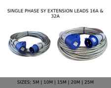 16A OR 32A SY BRAIDED EXTENSION HOOKUP CABLE LEAD BLUE 5M 10M 15M 20M 25M LENGTH