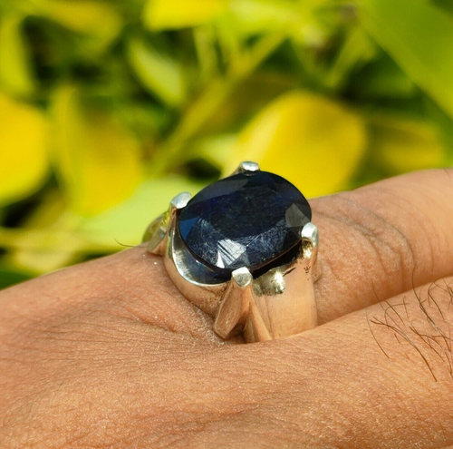Natural Blue Sapphire Ring Top African Sapphire Big Stone Ring 12 Ct Plus Stone - Picture 8 of 8