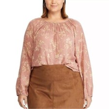 Chaps Floral Peasant Tunic / Top XXL (20) Pink Bishop Sleeve Relaxed Fit 2X