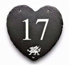 Engraved Large Slate Heart House Number Name Door Plaque Sign Welsh Dragon Wales