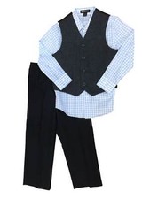 George Boys Holiday Outfit Blue Checkered Dress Shirt Vest  Slacks