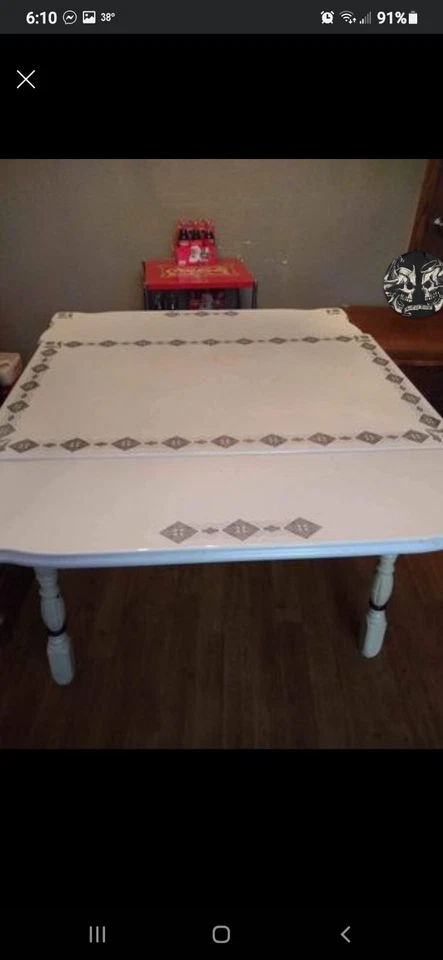 Mesa superior vintage de porcelana esmaltada con extensiones en blanco y negro Foto 2 de 2