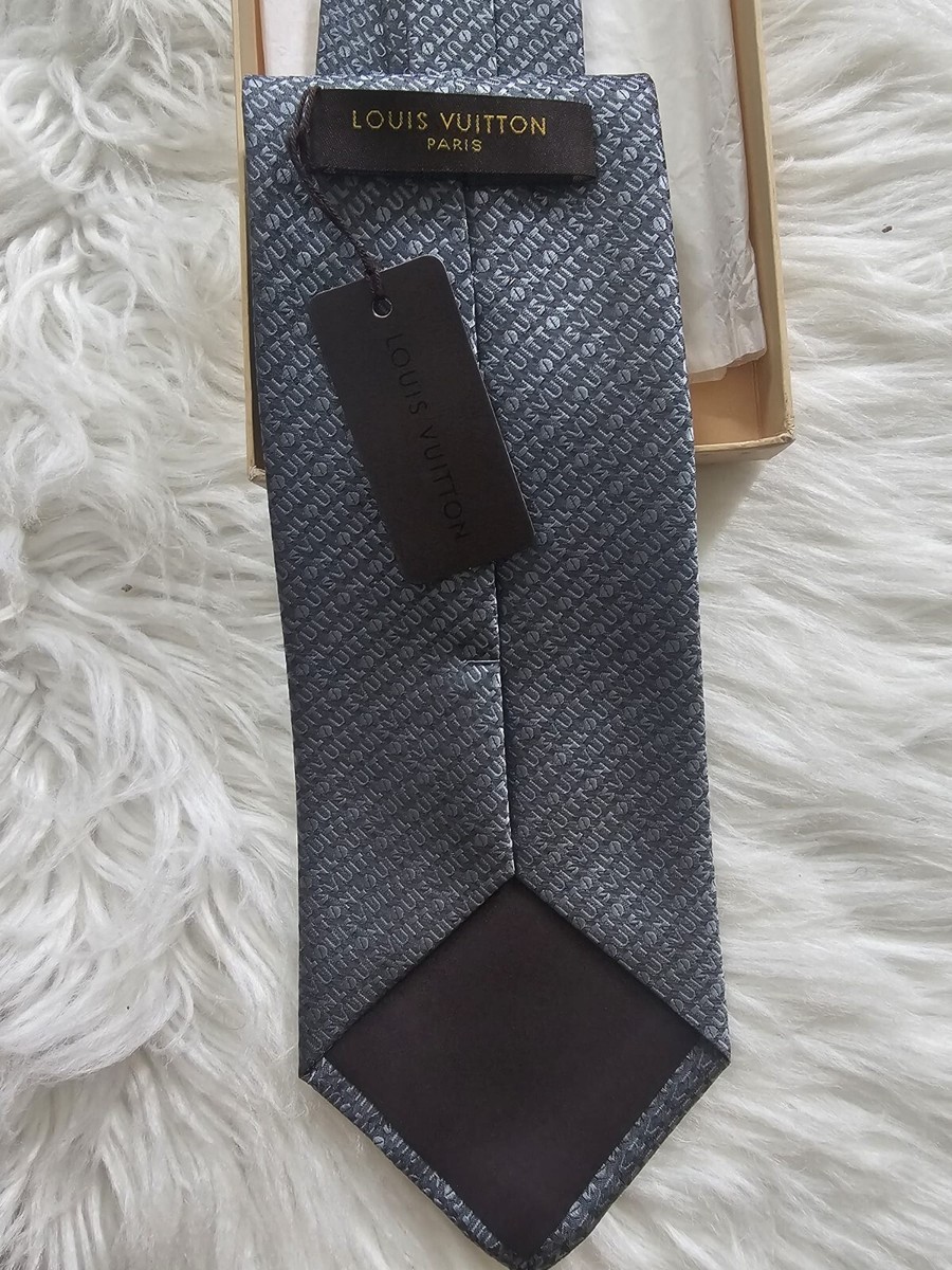 Louis Vuitton Pointed Tip Formal Tie Mens Gray Silk Monogram