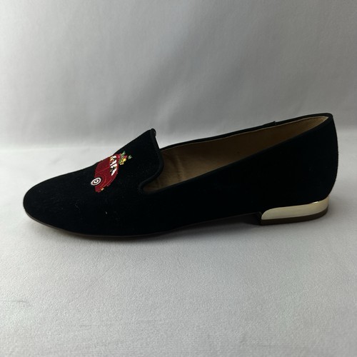 Talbots Ryan Embroidered Suede Loafers Womens 9M Christmas Holiday Black Car - Picture 5 of 9