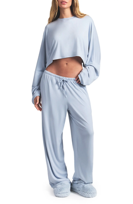 SKIMS Crop Top & Pants Pajama Set Zen Blue XL Women's Lounge Sleep