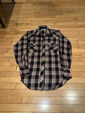 Vintage 50s Wrangler 15x33 Flannel Shirt Made In USA Extra Long Tails Pre-Shrunk