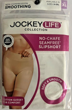 Jockey Life Slipshort Size 1XL White No Chafe Seam Free Smoothing Cotton Gusset