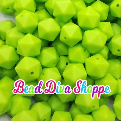 Set of 10 - 14mm - LIME GREEN HEX - Silicone Beads - for Diy and Jewelry Making