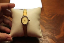 Vintage Dufonte Lucien Piccard Quartz Watch w/Red Stone Bezel Adjustable Band