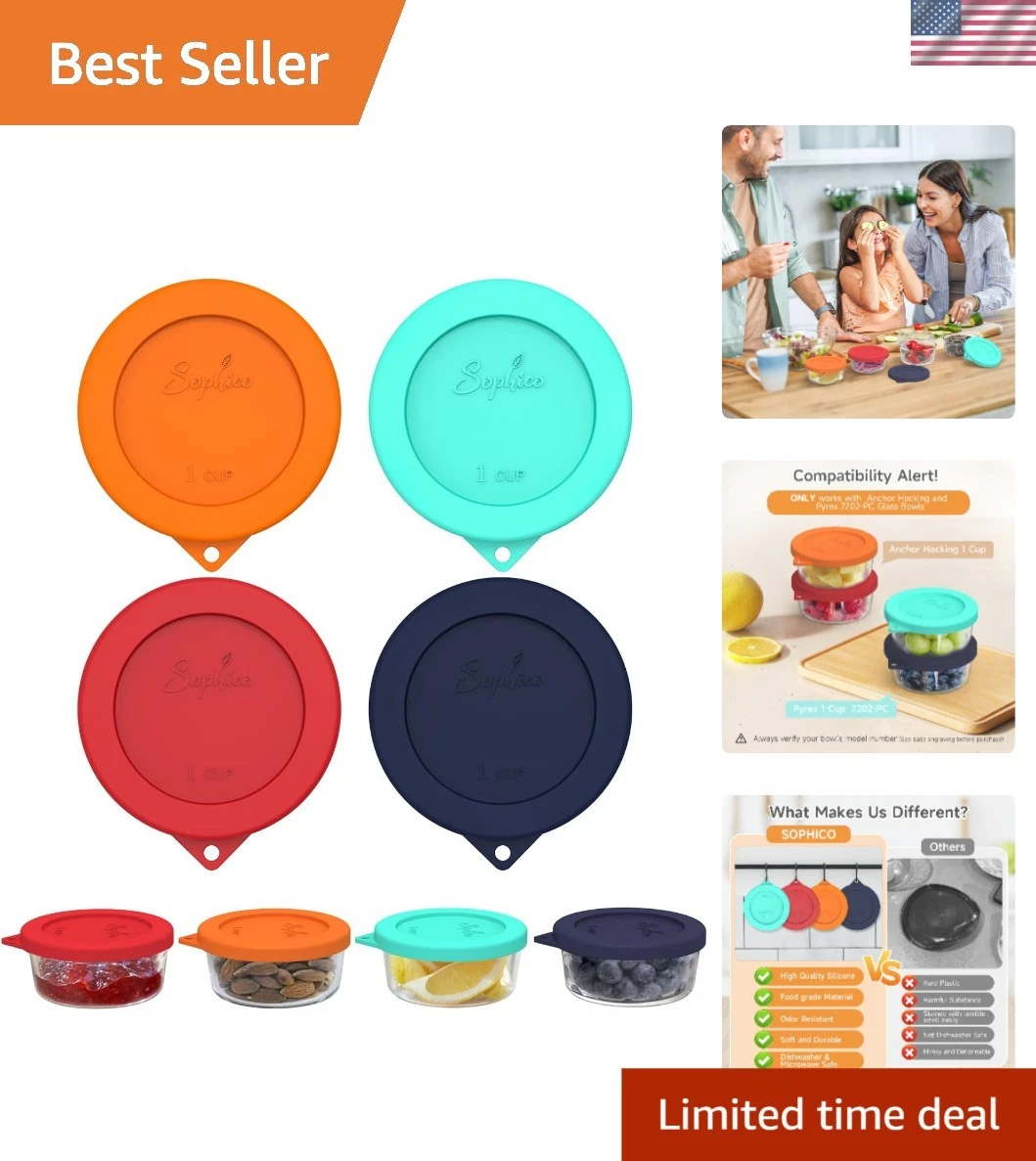 1 Cup Round Silicone Storage Cover Lids Replacement for Anchor Hocking and Py...