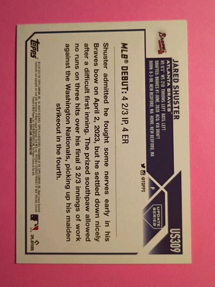 2023 Topps Update Series - Rookie Debut Jared Shuster #US309 (RC) - Image 2 of 2