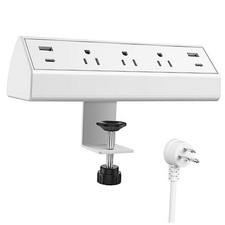 Desk Clamp Power Strip,40W Total Fast Charging 3 Outlets  4 USB Ports White