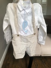 Baliene - boys linen overall set white/oatmeal 4Y Ring bearer outfit
