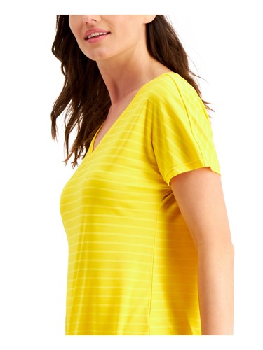 IDEOLOGY Womens Yellow Moisture Wicking Striped Short Sleeve V Neck T-Shirt XXL - Picture 7 of 11