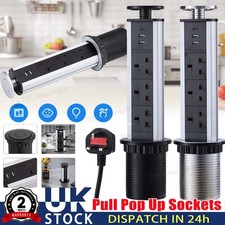 Hidden Pull Pop Up Socket Power Strip 2USB Type-c Kitchen Office Desk Extension