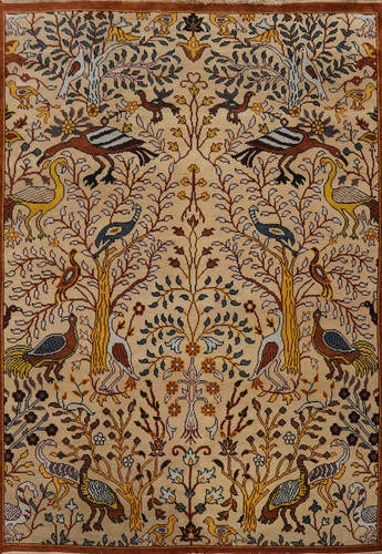 Alfombra de lana oriental anudada a mano animales pictórica alfombra de área Ziegler 8x10 pies - Imagen 1 de 13