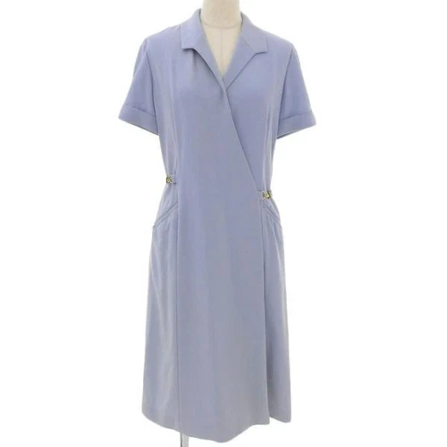 HERMÈS HERMES Vestito Donna Cintura Pelle Lana Blu 38 Vintage Autentico Da