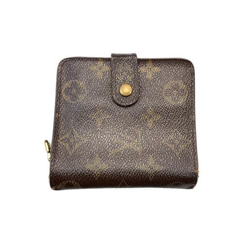 Used LOUIS VUITTON◆Compact zip/Monogram/bifold wallet/Leather/Brown/Used/Ladies