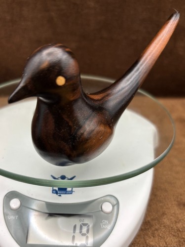 Vintage metà secolo moderno teak legno scuro curvy intagliato uccellino danese MCM 5"x2,5" - Foto 20 di 20