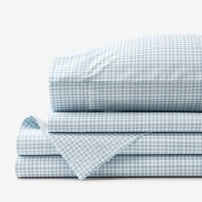 Ditsy Gingham Classic Cool Organic Cotton Percale Bed Sheet Set 5968