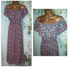 Boohoo Blue Pink Floral On Off Shoulder Bardot Maxi Dress UK 18 Summer Holiday