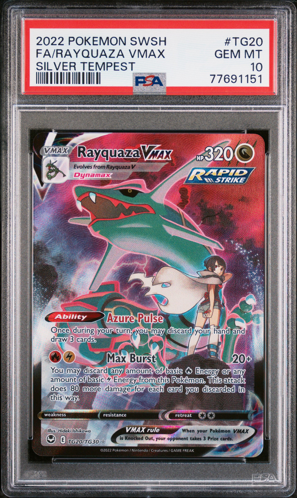 2022 POKEMON SWORD & SHIELD SILVER TEMPEST #TG20 FULL ART/RAYQUAZA VMAX PSA 10 - Main Image