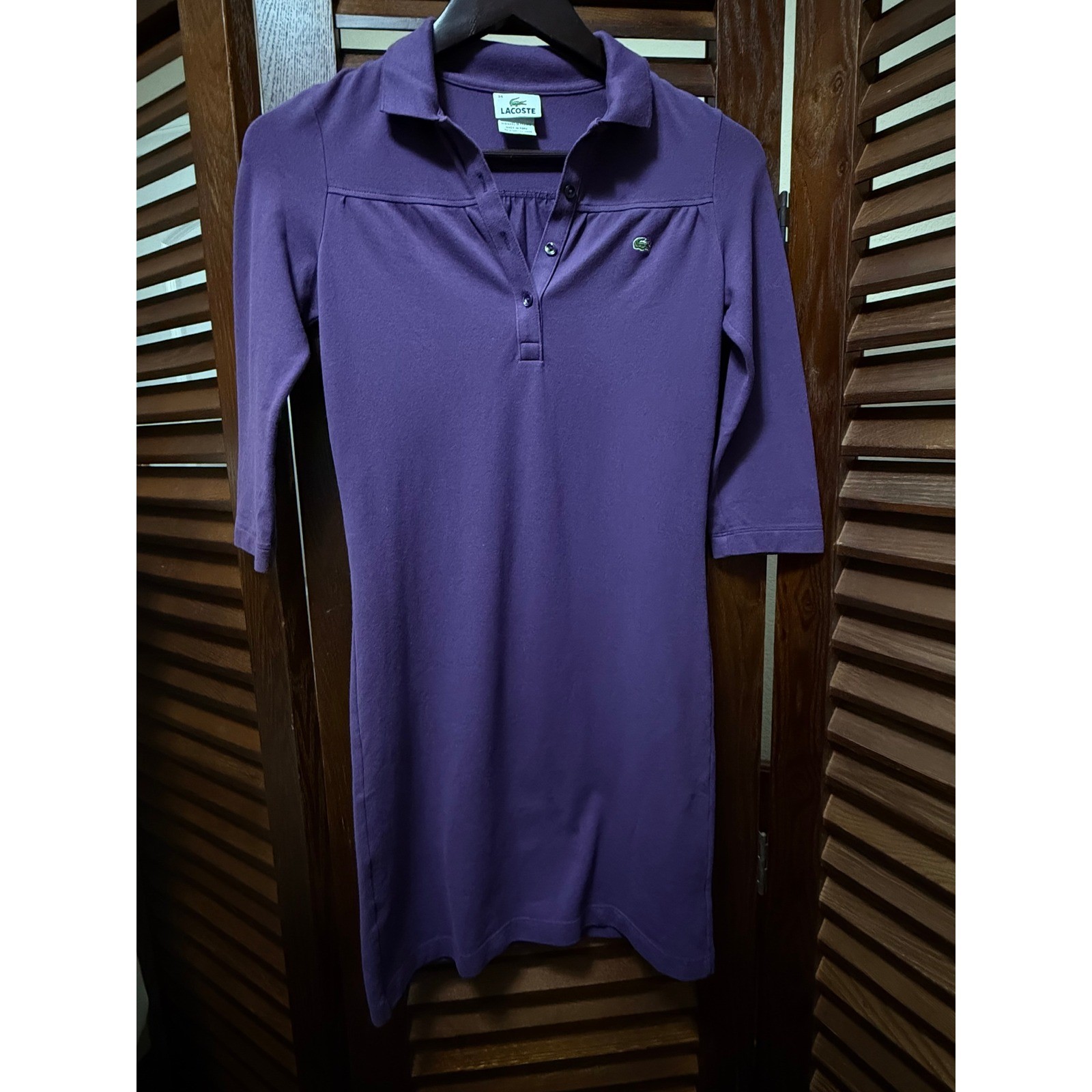 Lacoste Purple Cotton Pique 3/4 Sleeve Polo Dress Size 34