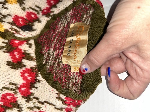 Catalina Jacquard Vintage 1960s Wool MCM Floral Cardigan Metal Button Sweater-38 - Picture 6 of 8