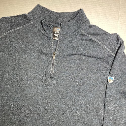 KUHL Men's Pirate Blue Skar Quarter Zip Merino Wool Pullover Top Medium