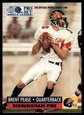 1991 Pro Set WLAF Inserts Brent Pease Birmingham Fire #8 18824