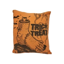 Trick or Treat Smell My Feet Spooky Halloween Throw Pillow Orange Creepy Co READ
