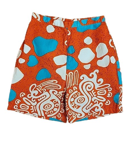 Vintage 1960s Colorful Batik Abstract Hawaiian Surf Pacific Island Hot Pants - Picture 2 of 6