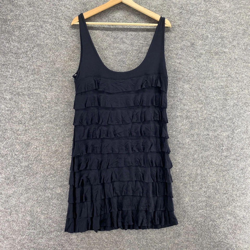 New Dressbarn Dress Women XL Black Shift Short Ruffle Sleeveless Rayon Casual - Image 2 of 4
