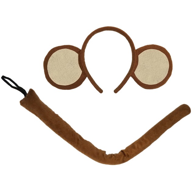 Monkey Ears Headband & 16" Long Tail Costume Set - Halloween Cosplay Party Kit Monkey Ears Headband & 16" Long Tail Costume Set - Halloween Cosplay Party Kit