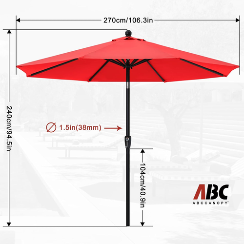 9FT Sombrilla para Mercado, Terraza Jardín Playa Piscina Patio Color 8 Rojo - 第 2/12 張圖片