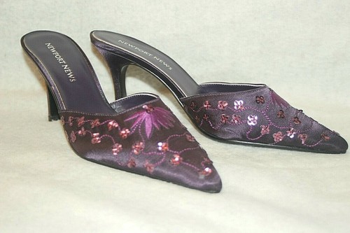 NEWPORT NEWS NEW Slides Heels Shoes Slippers Purple Embellished Sz 5.5 M *NEW - Picture 3 of 7