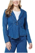 C Wonder by Christian Siriano Ruffle Denim Blazer Medium Wash