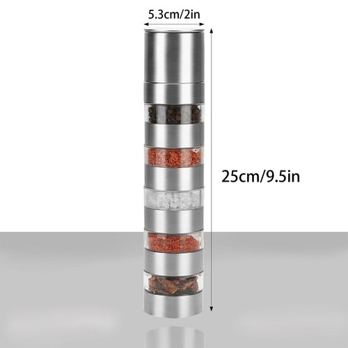 5 in 1 Edelstahl Salz & Pfeffermühle Hand Gewürzmühle Flasche Küche - Bild 6 von 12