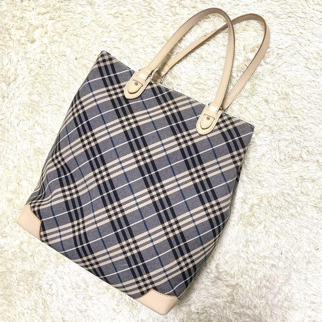Borsa tote Burberry etichetta blu Nova check nylon pelle vintage USATA originale #S1924