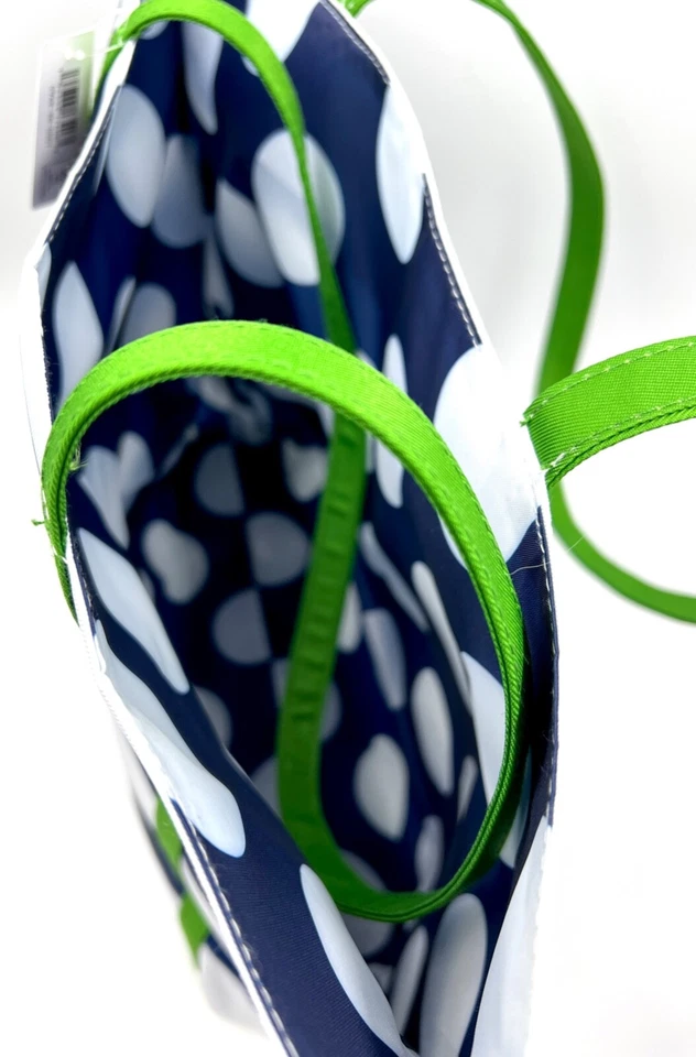 Bolso de hombro Clinique x Kate Spade Shopping ~ rayas blancas marinas ~ tira verde Foto 3 de 4