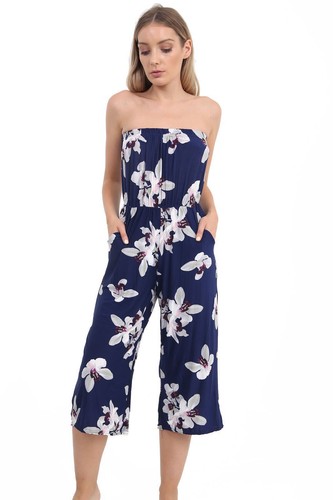 Ladies Printed Bandeau Boobtube Women Bardot Sheering Playsuite Dress Jumpsuit - Picture 4 of 7