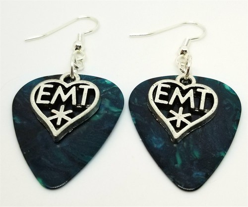 EMT Charm Guitar Pick Earrings - Pick Your Color with Surgical Steel Earwires - Picture 20 of 21