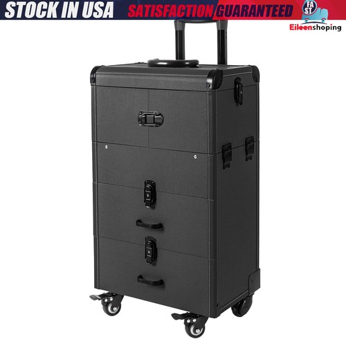 Pro Rolling Aluminum Makeup Train Case Salon Cosmetic Trolley Organizer Box - Picture 10 of 23