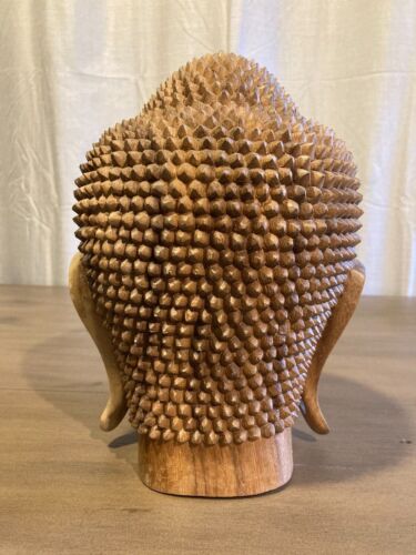 Buddha Head Sculpture Bali Religious Wood Carving Meditating Handcrafted Art - Picture 7 of 11