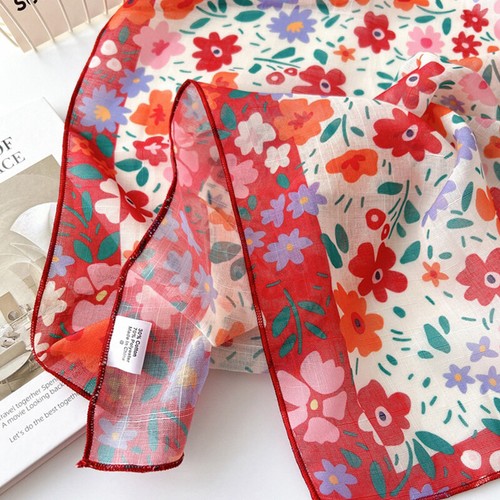 Women Elegant Square Cotton Linen Scarf Small Vintage Head Neck Hair Tie Band ↷ - Picture 9 of 45