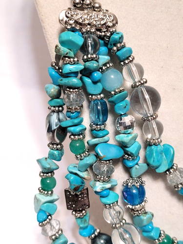 You And I Multi Strand Bead Bib Necklace 20" Long Acrylic / Turquoise Statement - Picture 2 of 6