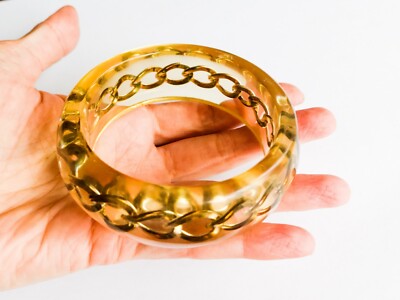 Vintage Lucite Armband mit eingelegter Kette 1980er Jahre