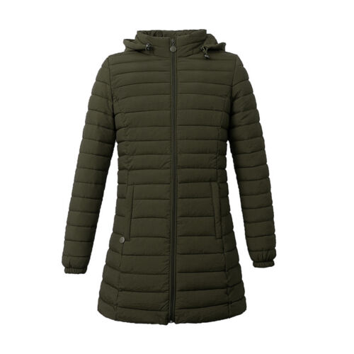 Womens Hooded Quilted Jacket Zip Up Padded Winter Warm Long Coat Puffer Outwear - Picture 12 of 13