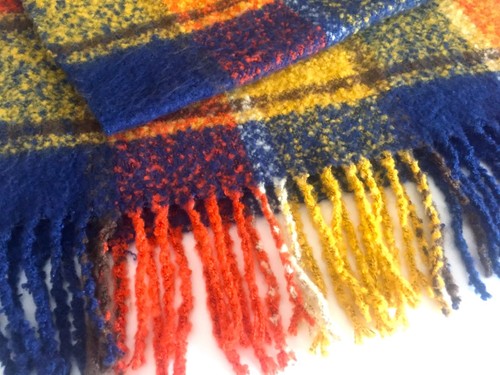 WOMENS DESIGNER COTTON BLEND CHENILLE MULTICOLOR PLAID LRG WIDE SCARF SHAWL WRAP - Picture 3 of 8
